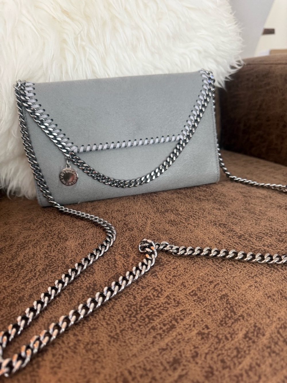 Stella McCartney Light Gray Metallic Chain Crossbody
